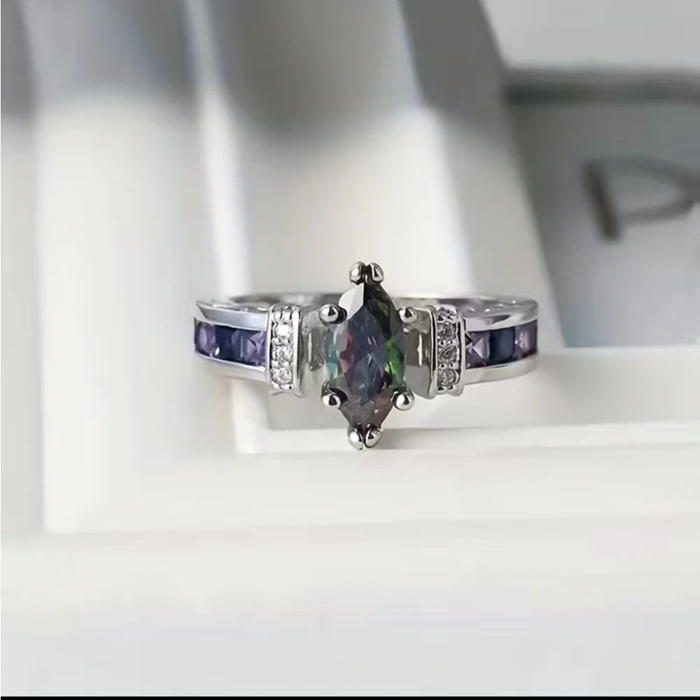 Gorgeous Purple Amethyst Silver Diamond Ring Artificial